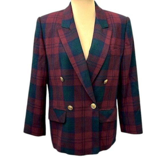 Giorgio Sant Angelo Wool Blazer Size 8 Plaid Jacket Y2K - Picture 1 of 16